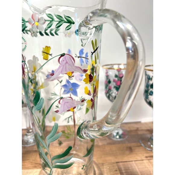 I Godinger & Co. Glass Pitcher & Goblet Set Gold Rims Hand-Painted - Picture 11 of 13